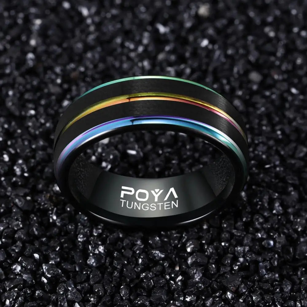 Tungsten Rainbow Gold Channel Ring