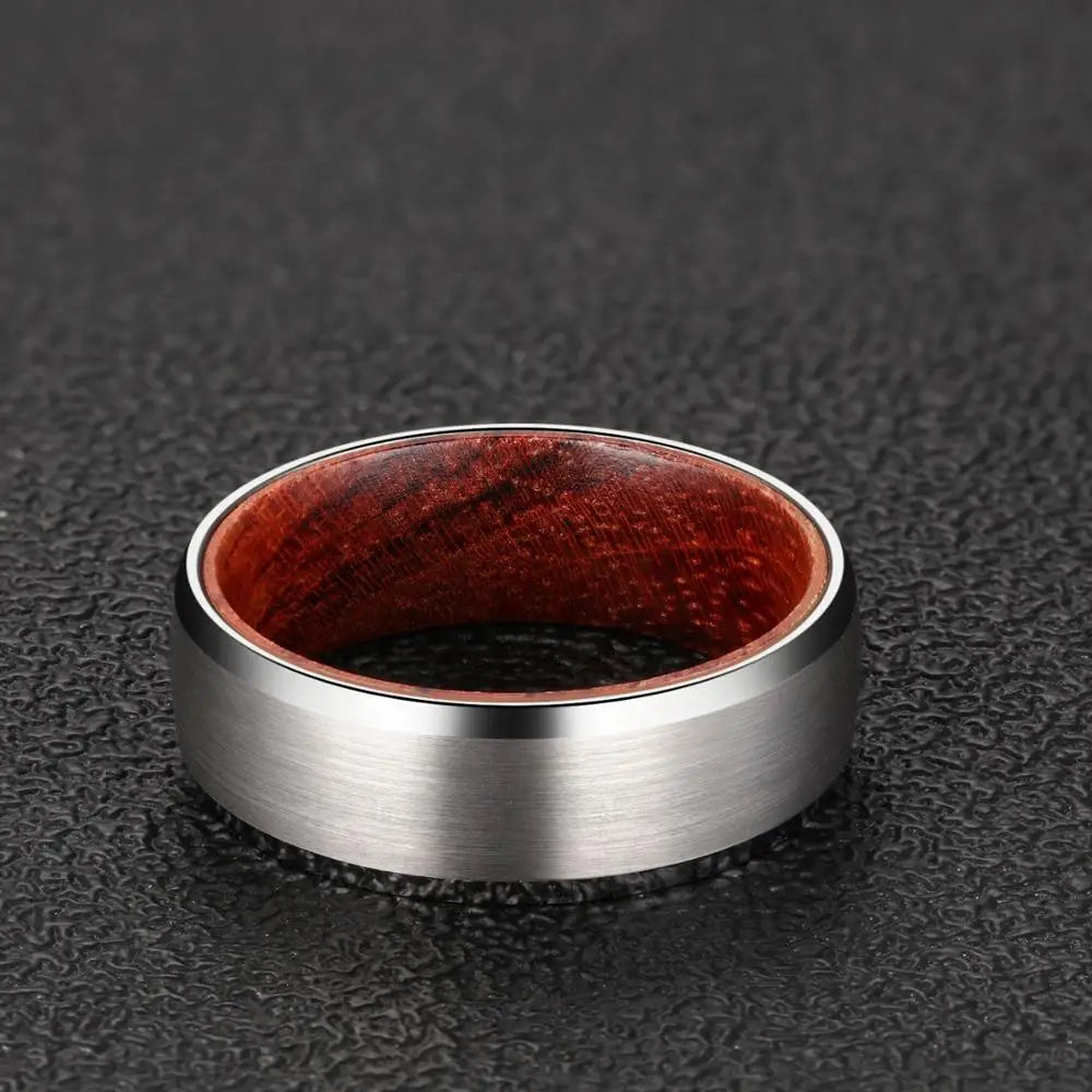 Tungsten Beveled Edge Rosewood Inlay Ring