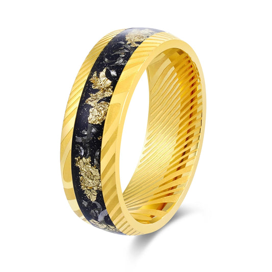 Gold Black 8mm Damascus Steel Ring