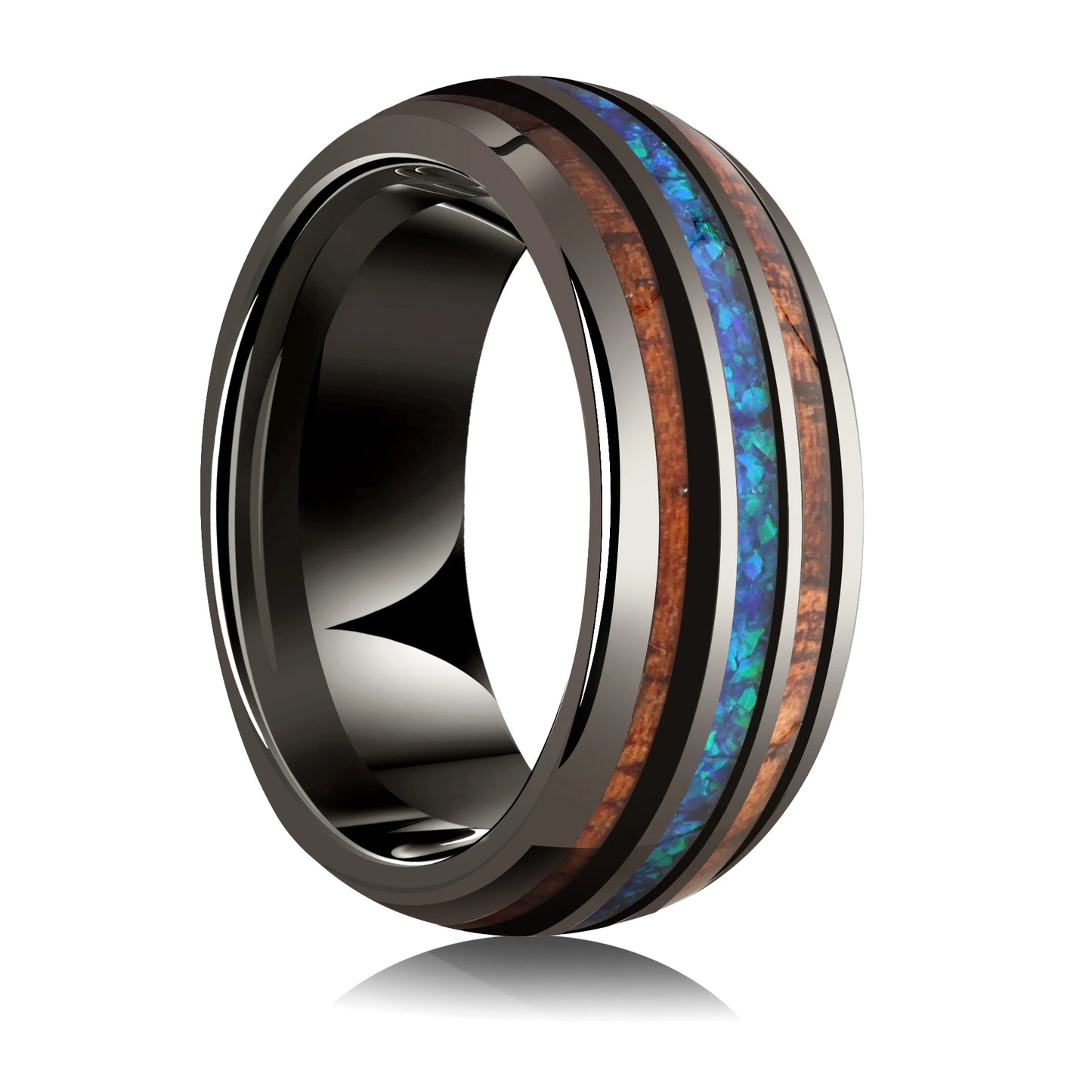 Tungsten Carbide Wood and Opal Ring