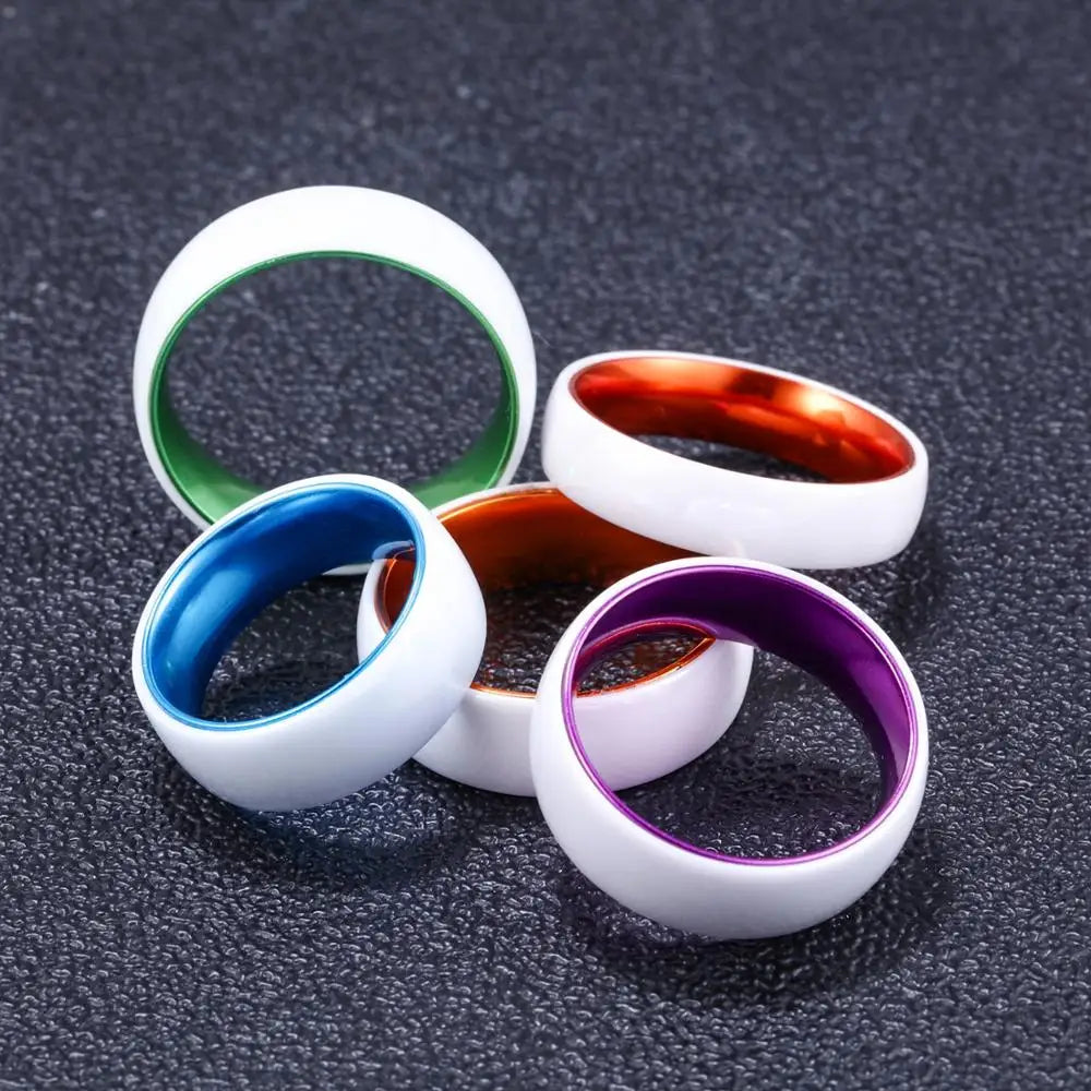 White Ceramic Band with Colorful Core